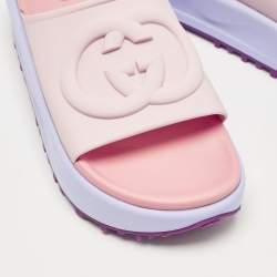 Gucci Multicolor Rubber Interlocking G Slide Sandals Size 38