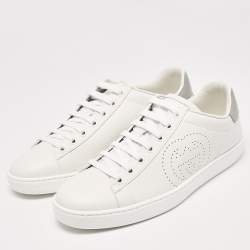 Gucci White Perforated Interlocking G Leather Ace Sneakers Size 38