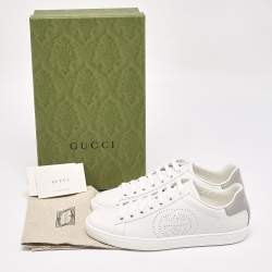 Gucci White Perforated Interlocking G Leather Ace Sneakers Size 38