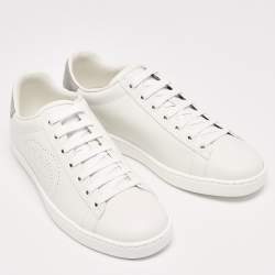 Gucci White Perforated Interlocking G Leather Ace Sneakers Size 38
