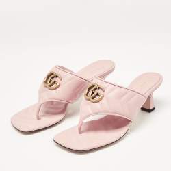 Pre Owned Gucci Pink Matelassé Leather GG Marmont Thong Sandals Size 37