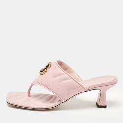 Pre Owned Gucci Pink Matelassé Leather GG Marmont Thong Sandals Size 37