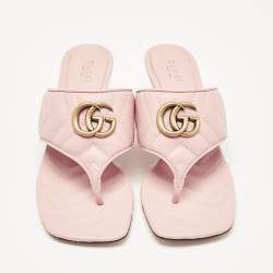 Pre Owned Gucci Pink Matelassé Leather GG Marmont Thong Sandals Size 37