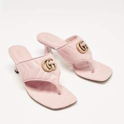 Pre Owned Gucci Pink Matelassé Leather GG Marmont Thong Sandals Size 37