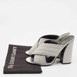 Gucci Silver Glitter Webby Criss Cross Slide Sandals Size 37.5