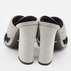 Gucci Silver Glitter Webby Criss Cross Slide Sandals Size 37.5