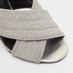 Gucci Silver Glitter Webby Criss Cross Slide Sandals Size 37.5