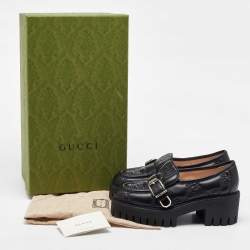 Pre Owned Gucci Black Cordovan Lux GG Leather Lug Sole Loafers 36.5