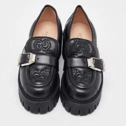 Pre Owned Gucci Black Cordovan Lux GG Leather Lug Sole Loafers 36.5