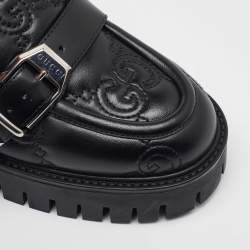 Pre Owned Gucci Black Cordovan Lux GG Leather Lug Sole Loafers 36.5