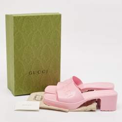 Pre Owned Gucci Pink Rubber Embossed Logo Slide Sandals Size 41