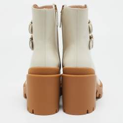 Gucci Off White Leather and GG Supreme Canvas Kensington Ankle Boots Size 42