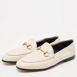 Pre Owned Gucci Off White Leather Horsebit Foldable Loafers Size 36.5