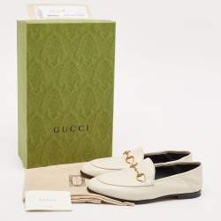 Pre Owned Gucci Off White Leather Horsebit Foldable Loafers Size 36.5