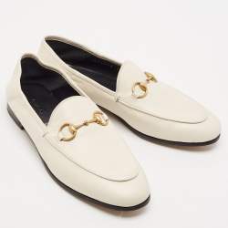 Pre Owned Gucci Off White Leather Horsebit Foldable Loafers Size 36.5