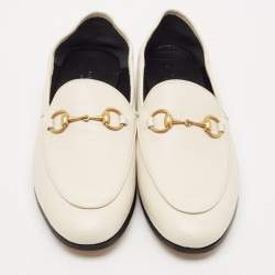 Pre Owned Gucci Off White Leather Horsebit Foldable Loafers Size 36.5
