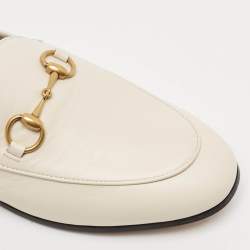 Pre Owned Gucci Off White Leather Horsebit Foldable Loafers Size 36.5