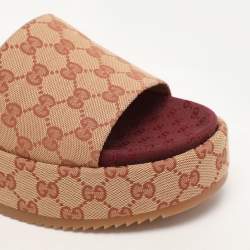 Gucci Brown/Beige GG Canvas Angelina Platform Slide Sandals Size 41