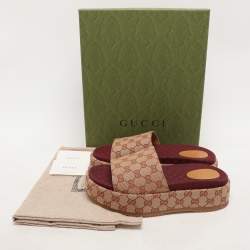 Gucci Brown/Beige GG Canvas Angelina Platform Slide Sandals Size 41