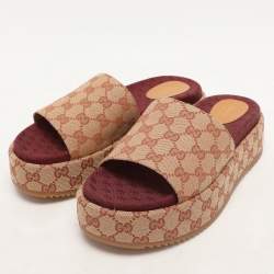 Gucci Brown/Beige GG Canvas Angelina Platform Slide Sandals Size 41