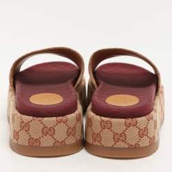 Gucci Brown/Beige GG Canvas Angelina Platform Slide Sandals Size 41