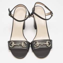 Pre Owned Gucci Black Leather Horsebit Open Toe Ankle Strap Sandals Size 37.5