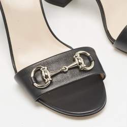 Pre Owned Gucci Black Leather Horsebit Open Toe Ankle Strap Sandals Size 37.5