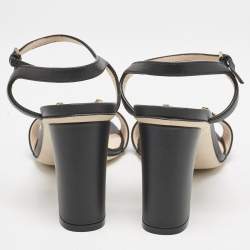 Pre Owned Gucci Black Leather Horsebit Open Toe Ankle Strap Sandals Size 37.5