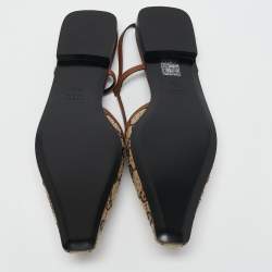 Gucci Brown Canvas and Leather Crystal Embellished Slingback Flats Size 38.5