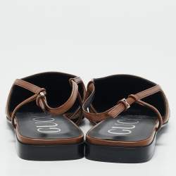 Gucci Brown Canvas and Leather Crystal Embellished Slingback Flats Size 38.5