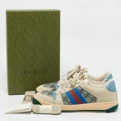 Gucci Multicolor Nubuck Leather and Crystal GG Canvas Screener Sneakers Size 41