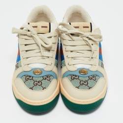 Gucci Multicolor Nubuck Leather and Crystal GG Canvas Screener Sneakers Size 41