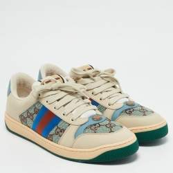 Gucci Multicolor Nubuck Leather and Crystal GG Canvas Screener Sneakers Size 41