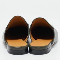 Pre Owned Gucci Green Leather Princetown Mules Size 38.5