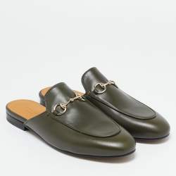 Pre Owned Gucci Green Leather Princetown Mules Size 38.5