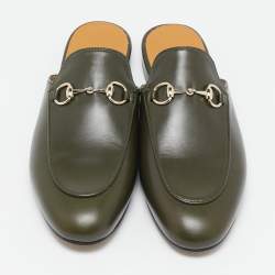 Pre Owned Gucci Green Leather Princetown Mules Size 38.5