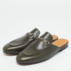 Pre Owned Gucci Green Leather Princetown Mules Size 38.5