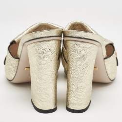 Gucci Gold Leather GG Marmont Slide  Sandals Size 39