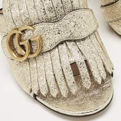 Gucci Gold Leather GG Marmont Slide  Sandals Size 39