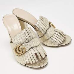 Gucci Gold Leather GG Marmont Slide  Sandals Size 39