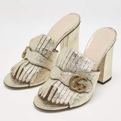 Gucci Gold Leather GG Marmont Slide  Sandals Size 39