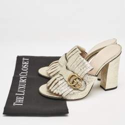 Gucci Gold Leather GG Marmont Slide  Sandals Size 39