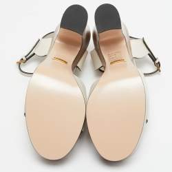Gucci Cream Leather Horsebit Platform Block Heel Ankle Strap Sandals Size 36