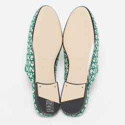 Pre Owned Gucci Green/White Canvas Princetown Mule Sandals Size 37.5