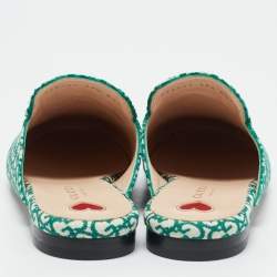 Pre Owned Gucci Green/White Canvas Princetown Mule Sandals Size 37.5