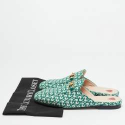 Pre Owned Gucci Green/White Canvas Princetown Mule Sandals Size 37.5