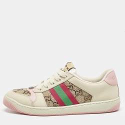 Gucci Multicolor Nubuck Leather and Crystal GG Canvas Screener Sneakers Size 41.5