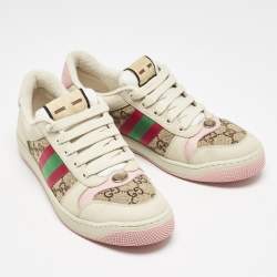 Gucci Multicolor Nubuck Leather and Crystal GG Canvas Screener Sneakers Size 41.5