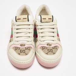 Gucci Multicolor Nubuck Leather and Crystal GG Canvas Screener Sneakers Size 41.5