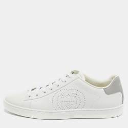 Gucci White Perforated Interlocking G Leather Ace Sneakers Size 37.5